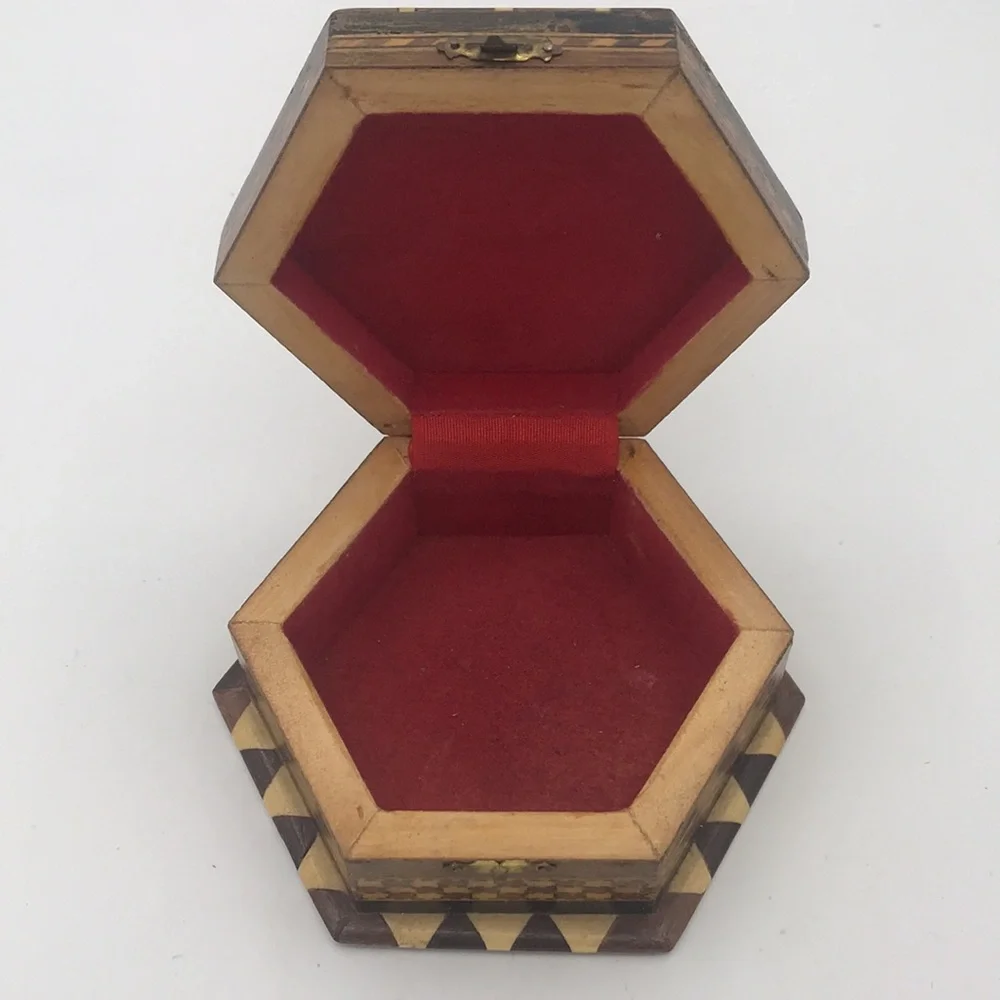 VTG Hexagonal Trinket Box w/ Wood Inlay Made in Granada‎ Spain